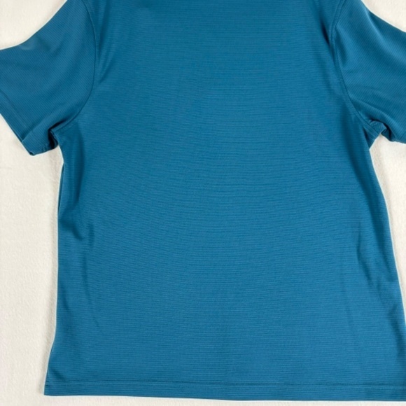 Reebok Polo Shirt Green-ish Blue Fine Stripes Black Logo on Front Size L - Picture 8 of 11